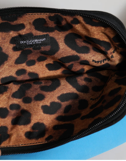 Bolso clutch con cremallera Dolce & Gabbana de nailon azul con estampado del logotipo DG