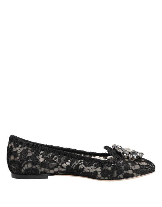 Zapatos planos con cristales y encaje Taormina negros de Dolce & Gabbana