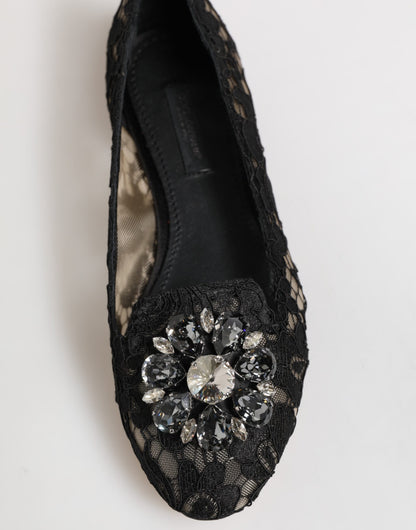 Zapatos planos con cristales y encaje Taormina negros de Dolce & Gabbana