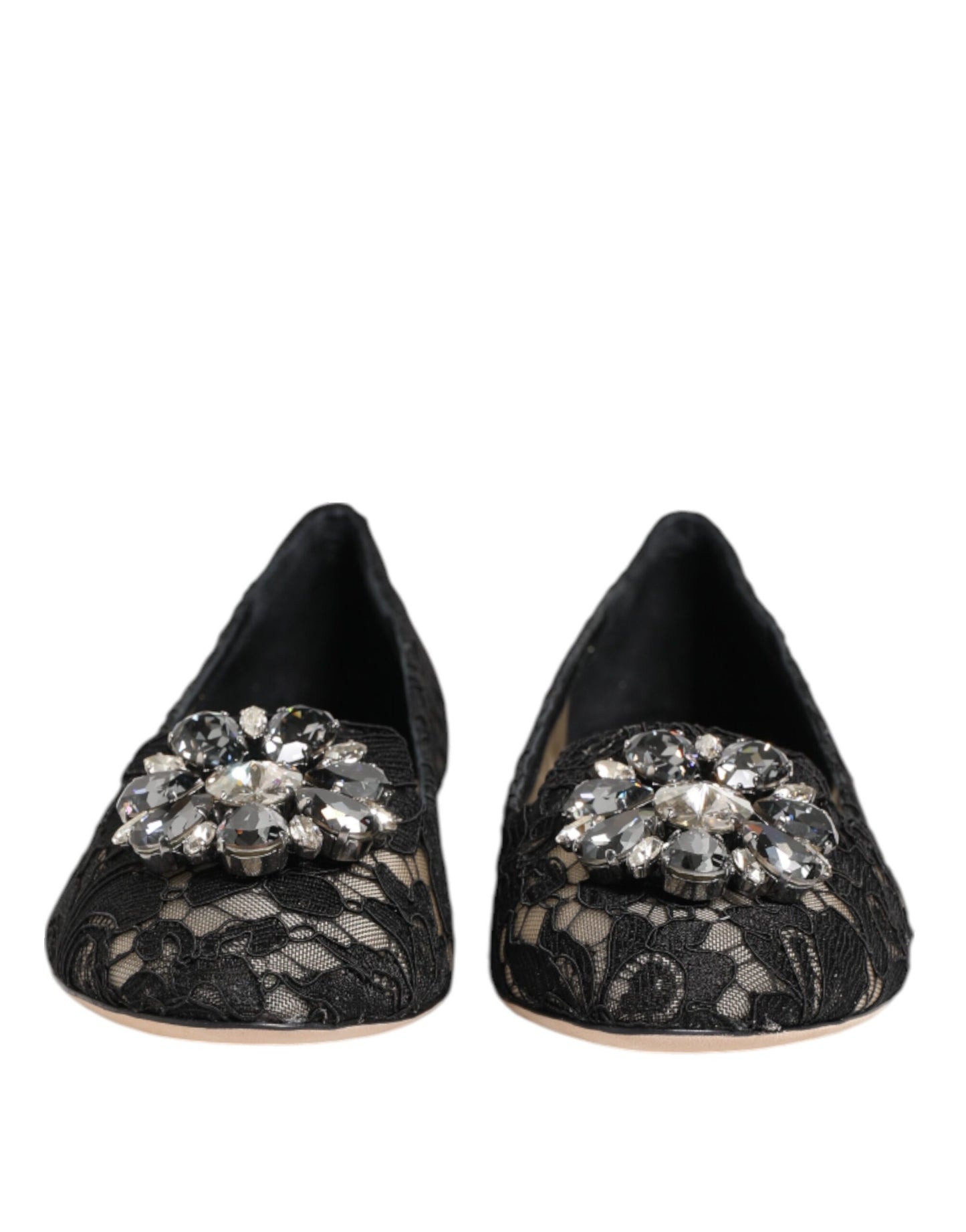 Zapatos planos con cristales y encaje Taormina negros de Dolce & Gabbana