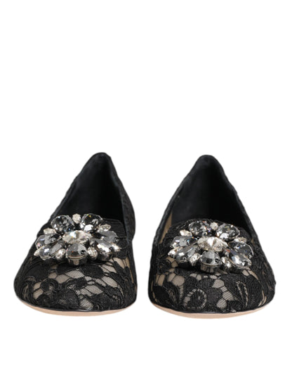 Zapatos planos con cristales y encaje Taormina negros de Dolce & Gabbana
