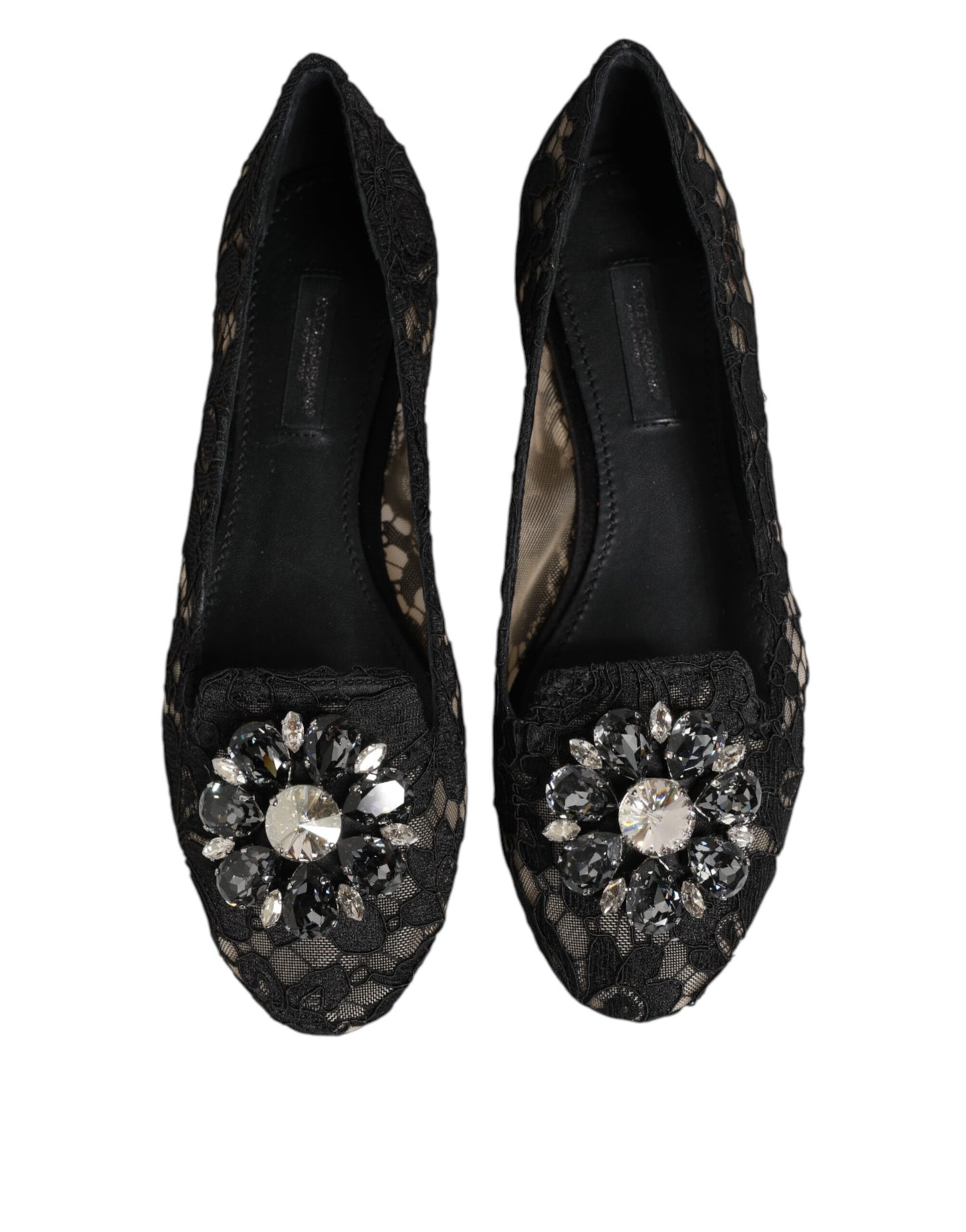 Zapatos planos con cristales y encaje Taormina negros de Dolce & Gabbana