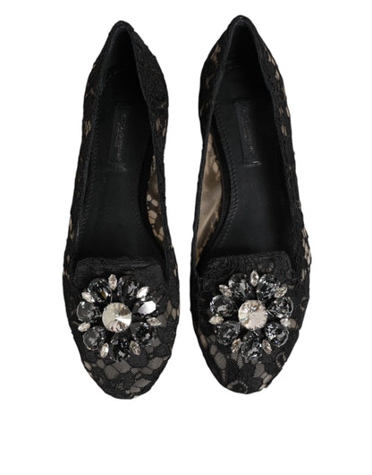 Zapatos planos con cristales y encaje Taormina negros de Dolce & Gabbana