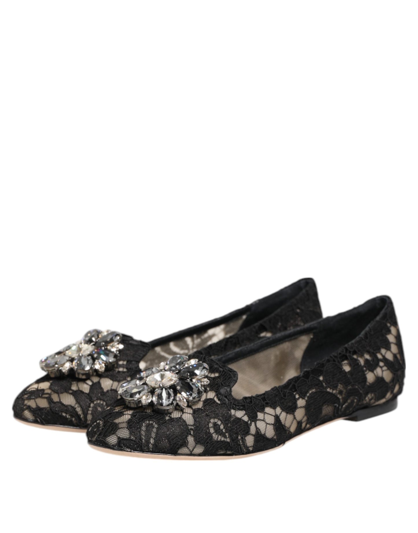 Zapatos planos con cristales y encaje Taormina negros de Dolce & Gabbana