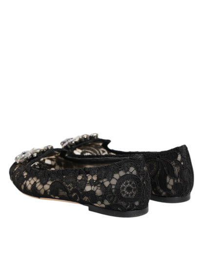 Zapatos planos con cristales y encaje Taormina negros de Dolce & Gabbana