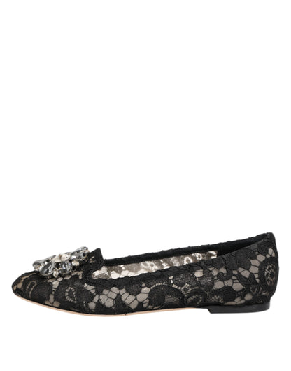 Zapatos planos con cristales y encaje Taormina negros de Dolce & Gabbana
