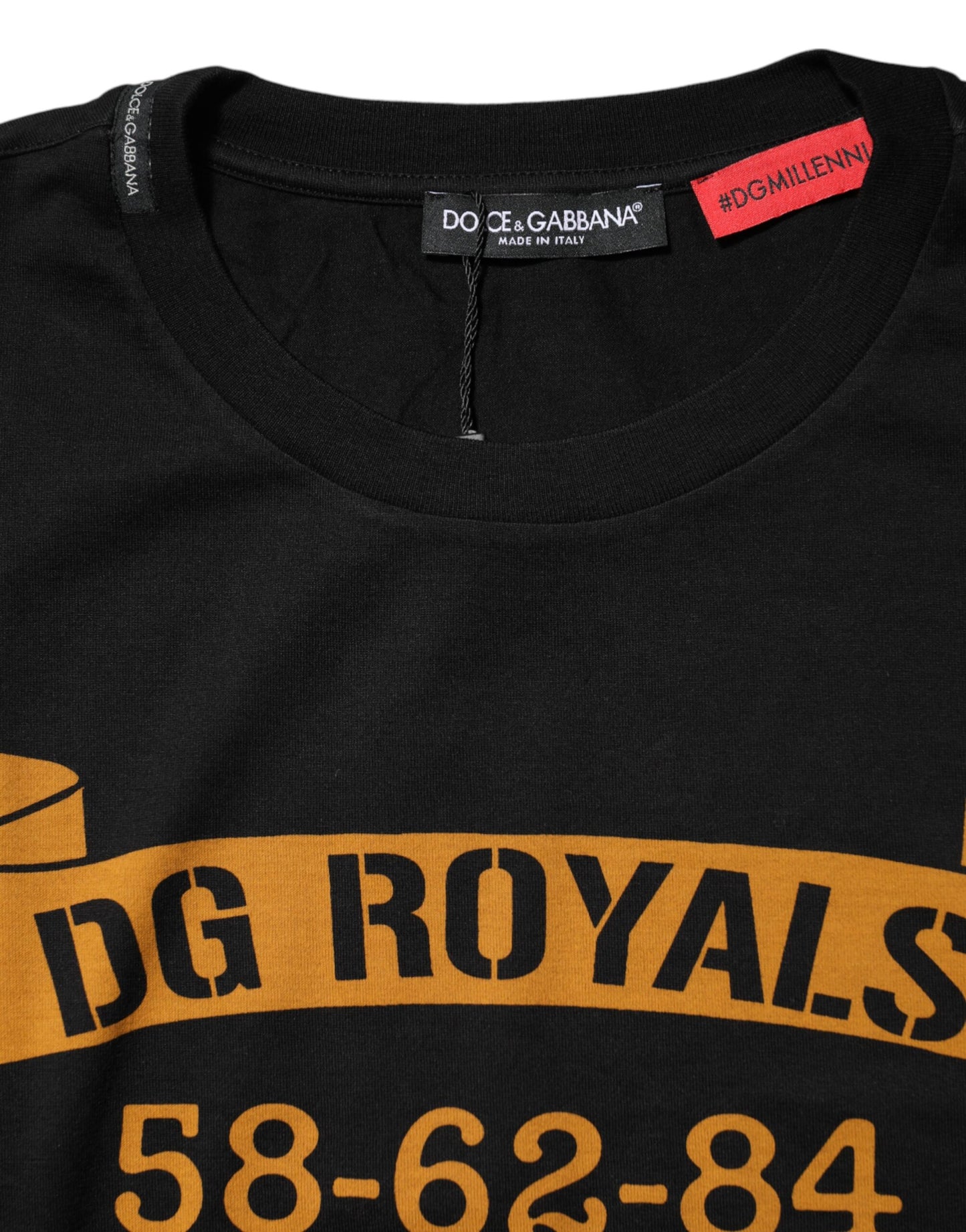 Camiseta negra de algodón con cuello redondo DG Royals de Dolce & Gabbana