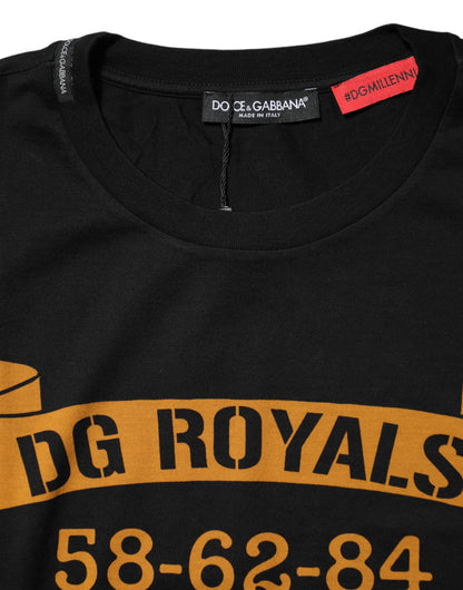 Camiseta negra de algodón con cuello redondo DG Royals de Dolce & Gabbana
