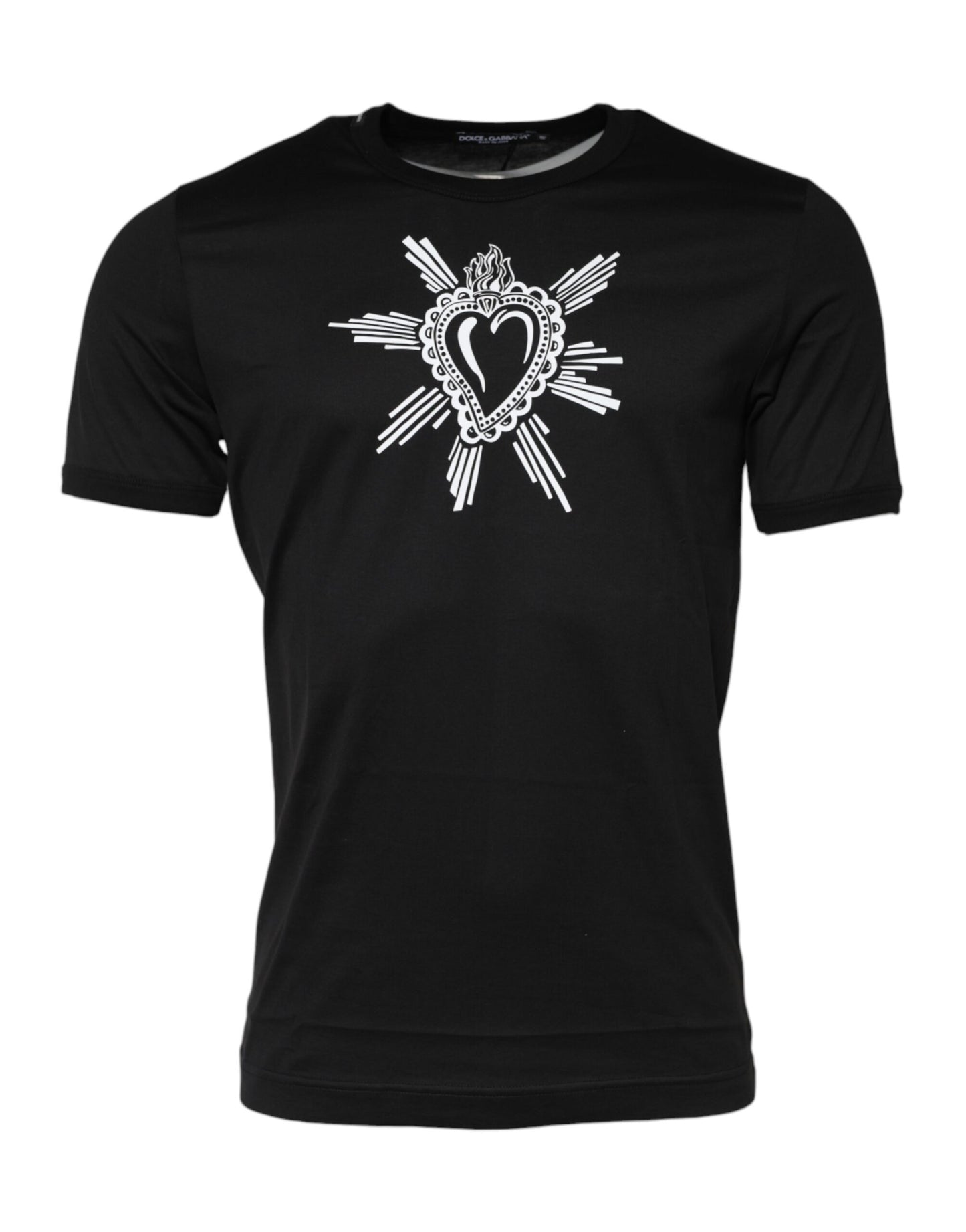 Camiseta de cuello redondo de algodón con el Sagrado Corazón en negro de Dolce & Gabbana