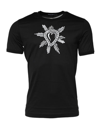 Camiseta de cuello redondo de algodón con el Sagrado Corazón en negro de Dolce & Gabbana