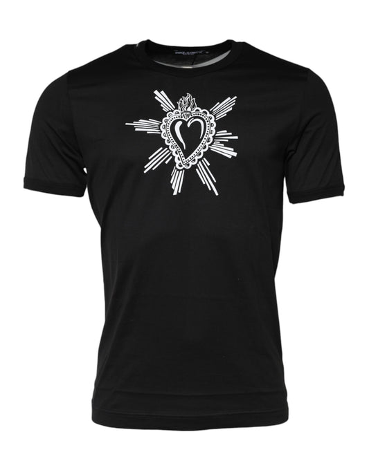 Camiseta de cuello redondo de algodón con el Sagrado Corazón en negro de Dolce & Gabbana