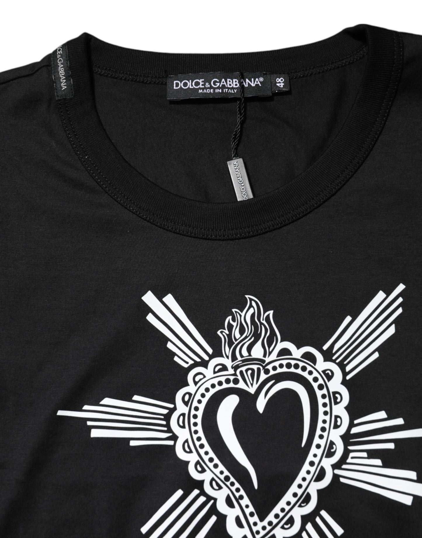Camiseta de cuello redondo de algodón con el Sagrado Corazón en negro de Dolce & Gabbana