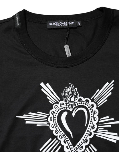 Camiseta de cuello redondo de algodón con el Sagrado Corazón en negro de Dolce & Gabbana