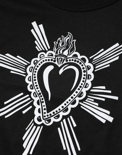Camiseta de cuello redondo de algodón con el Sagrado Corazón en negro de Dolce & Gabbana