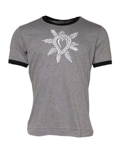 Camiseta de cuello redondo de algodón gris con el Sagrado Corazón de Dolce & Gabbana