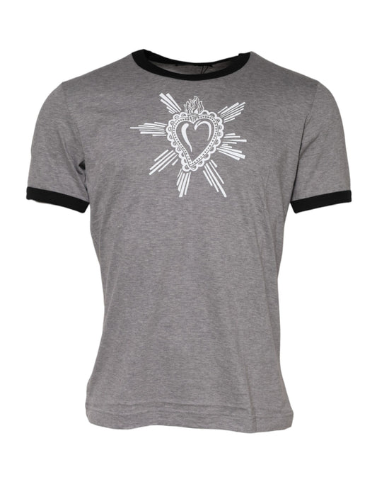 Camiseta de cuello redondo de algodón gris con el Sagrado Corazón de Dolce & Gabbana