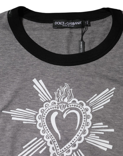 Camiseta de cuello redondo de algodón gris con el Sagrado Corazón de Dolce & Gabbana