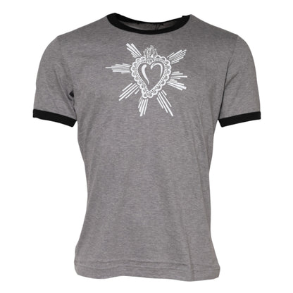 Camiseta de cuello redondo de algodón gris con el Sagrado Corazón de Dolce & Gabbana