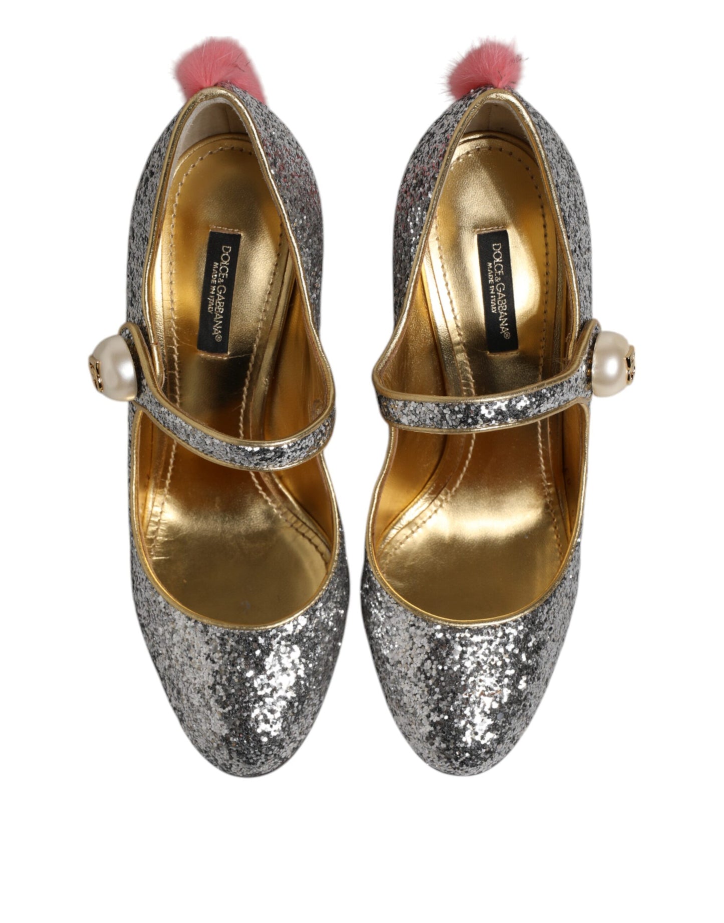 Zapatos de salón VALLY de visón y purpurina plateada de Dolce & Gabbana