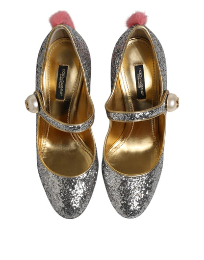 Zapatos de salón VALLY de visón y purpurina plateada de Dolce & Gabbana