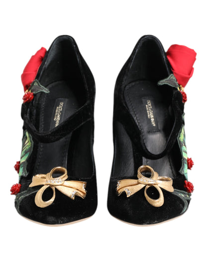 Zapatos Mary Jane con broche de cristal de rosas negras Dolce & Gabbana