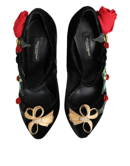 Zapatos Mary Jane con broche de cristal de rosas negras Dolce & Gabbana