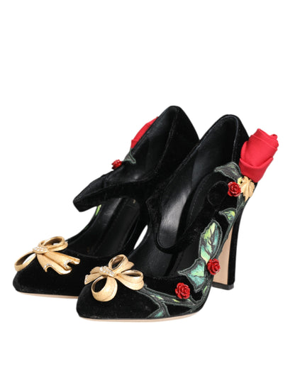 Zapatos Mary Jane con broche de cristal de rosas negras Dolce & Gabbana