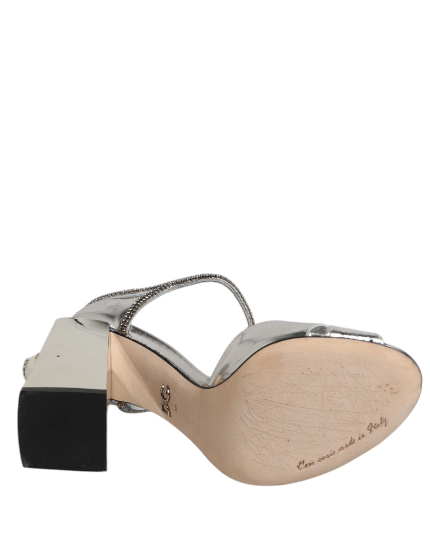 Zapatos Sandalias de Tacón con Tiras en T de Cuero Plateado de Dolce & Gabbana