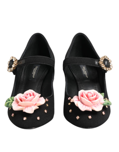 Zapatos Mary Jane de Dolce & Gabbana negros con adornos florales de cristal