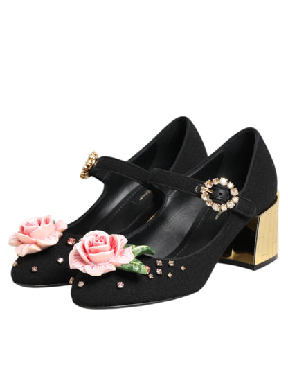 Zapatos Mary Jane de Dolce & Gabbana negros con adornos florales de cristal