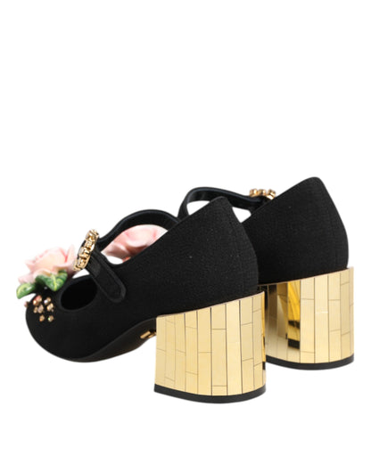 Zapatos Mary Jane de Dolce & Gabbana negros con adornos florales de cristal