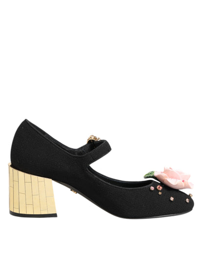 Zapatos Mary Jane de Dolce & Gabbana negros con adornos florales de cristal