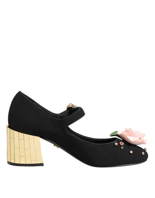 Zapatos Mary Jane de Dolce & Gabbana negros con adornos florales de cristal