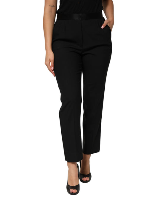 Dolce & Gabbana Pantalones de lana negra de talle alto y corte tapered