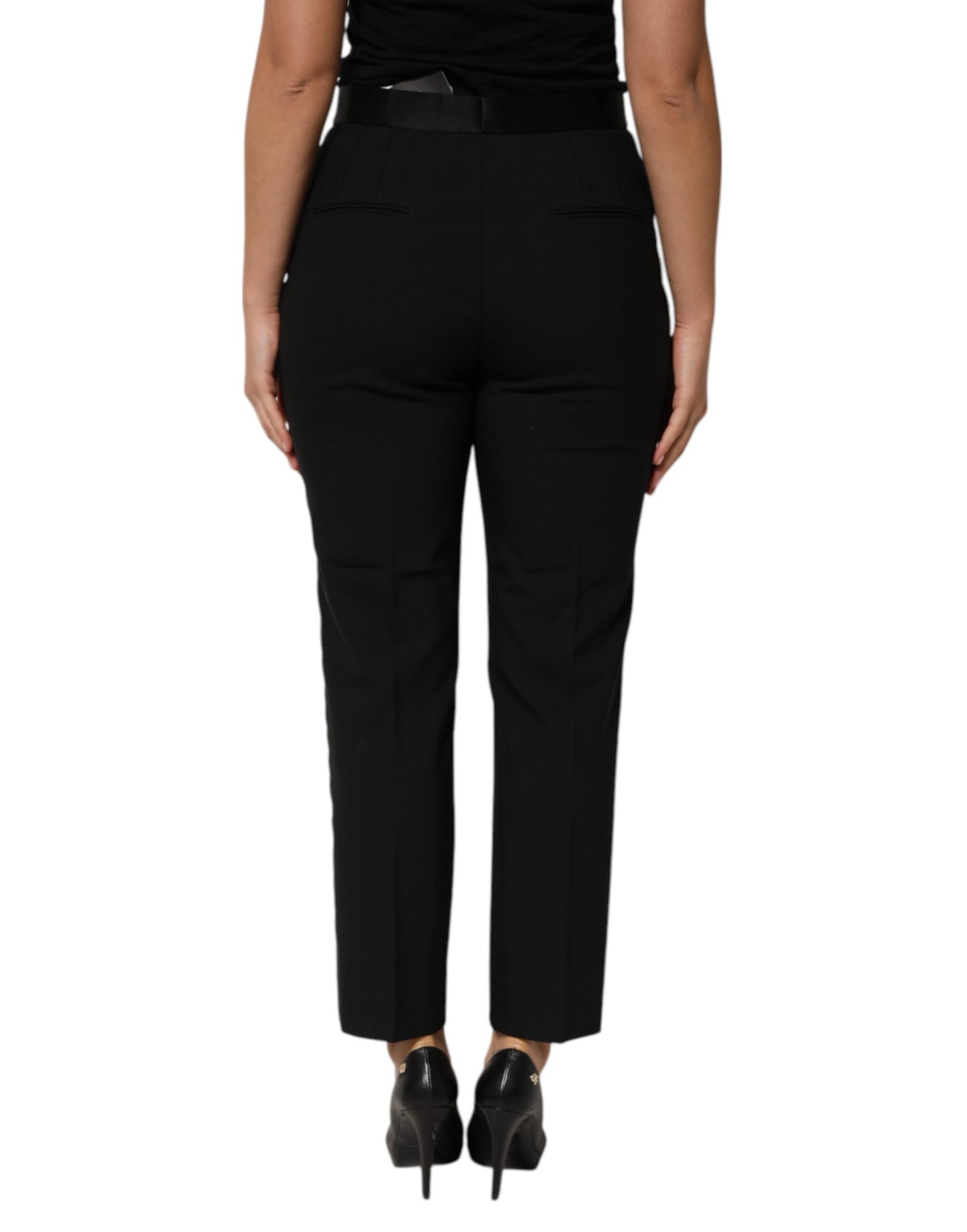 Dolce & Gabbana Pantalones de lana negra de talle alto y corte tapered