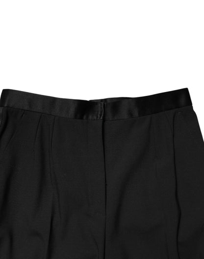 Dolce & Gabbana Pantalones de lana negra de talle alto y corte tapered