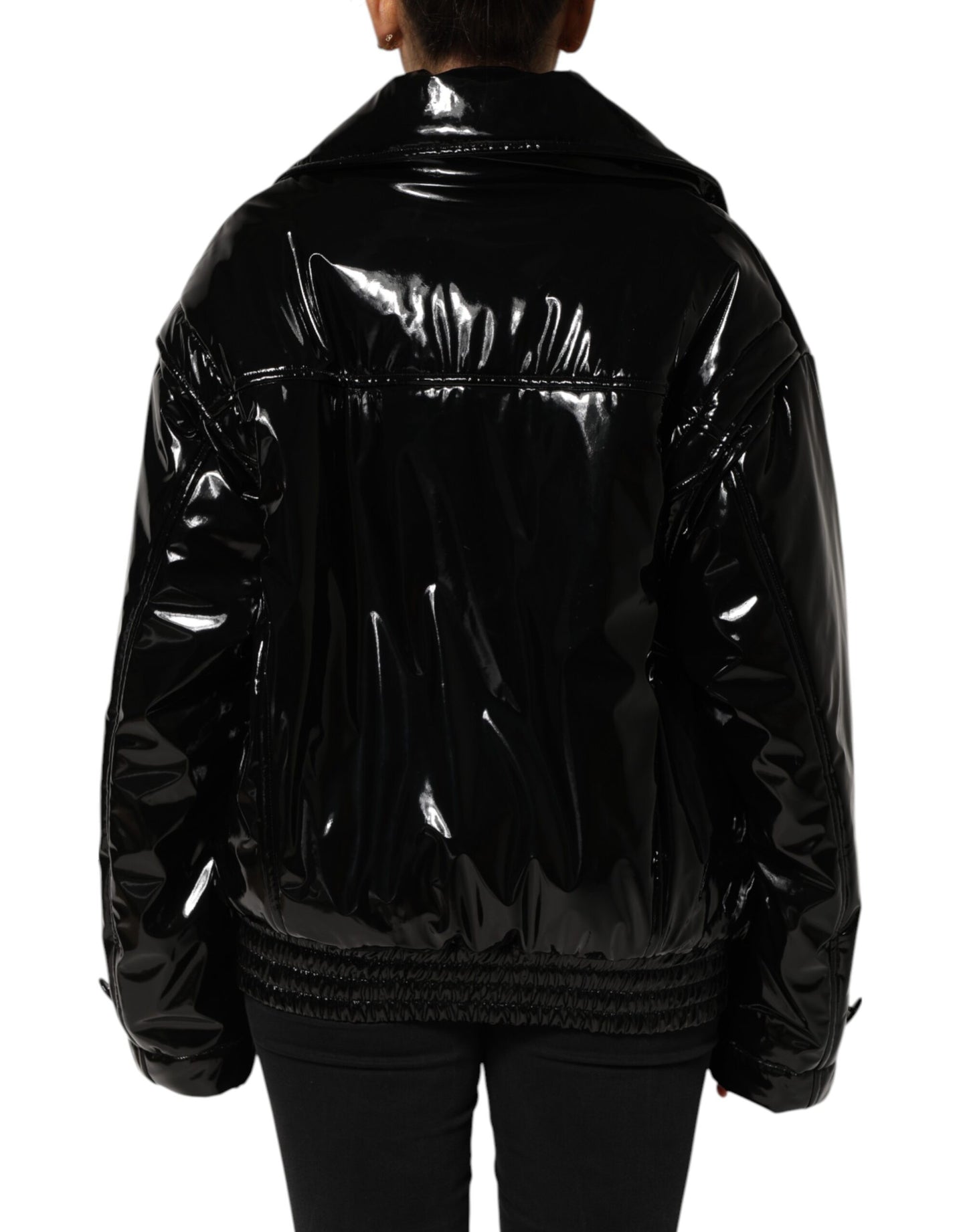 Chaqueta de plumón acolchada negra de poliéster Dolce & Gabbana