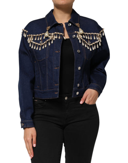 Chaqueta vaquera de algodón azul con cristales de Dolce & Gabbana