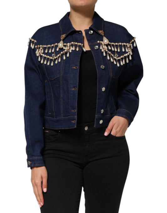 Chaqueta vaquera de algodón azul con cristales de Dolce & Gabbana