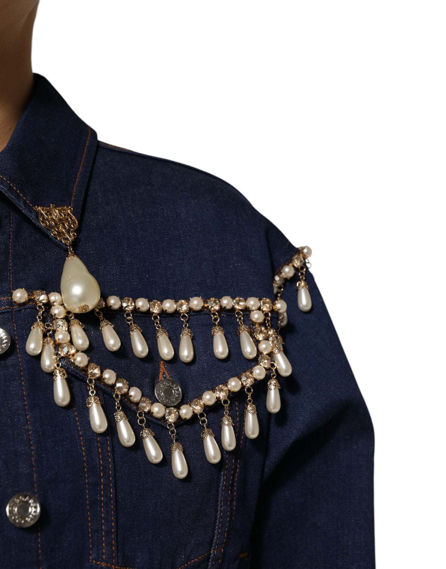 Chaqueta vaquera de algodón azul con cristales de Dolce & Gabbana