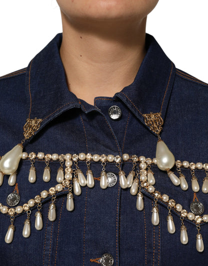 Chaqueta vaquera de algodón azul con cristales de Dolce & Gabbana