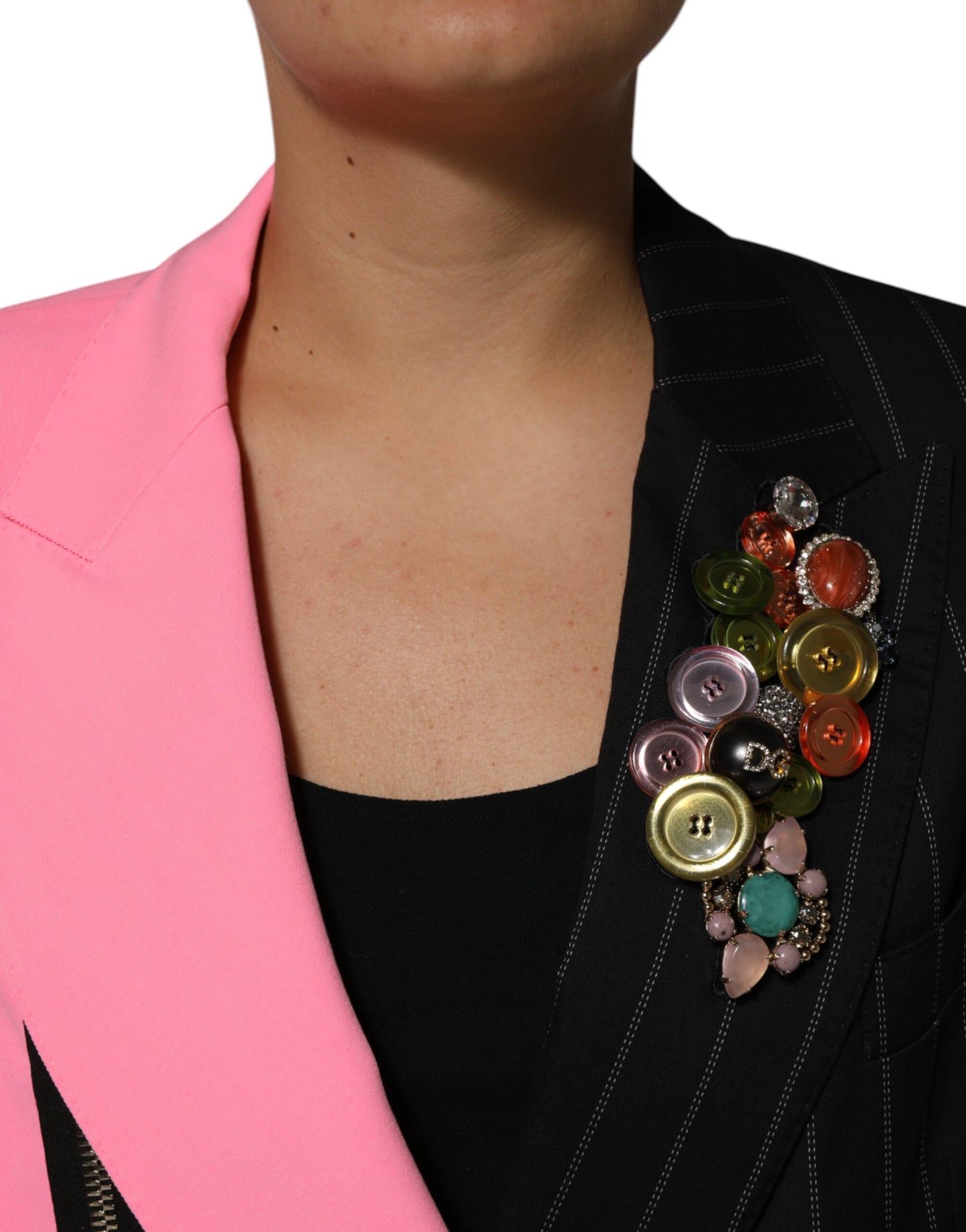 Chaqueta abrigo multicolor con retazos y adornos de Dolce & Gabbana