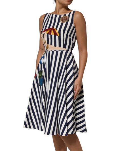 Vestido Dolce & Gabbana azul con rayas blancas bordado corte A