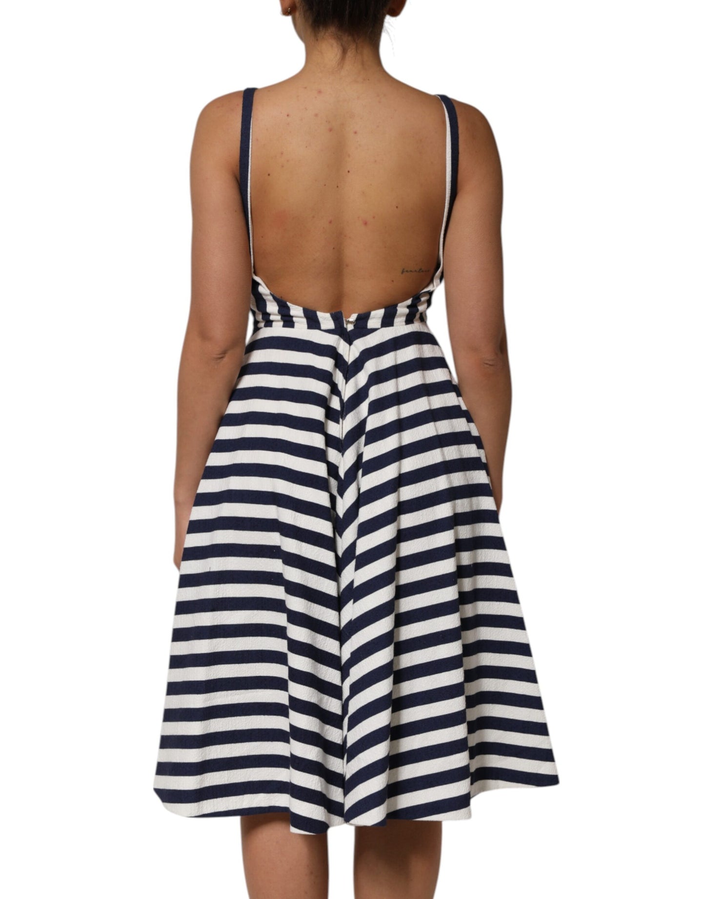 Vestido Dolce & Gabbana azul con rayas blancas bordado corte A