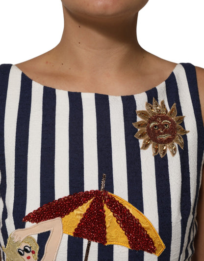 Vestido Dolce & Gabbana azul con rayas blancas bordado corte A