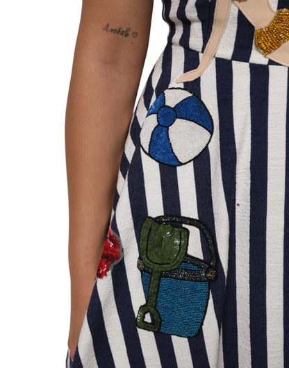 Vestido Dolce & Gabbana azul con rayas blancas bordado corte A