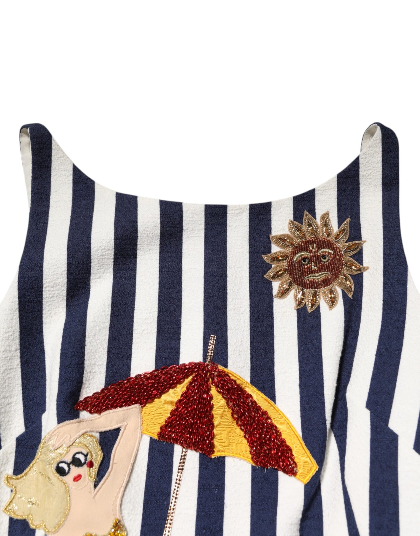 Vestido Dolce & Gabbana azul con rayas blancas bordado corte A