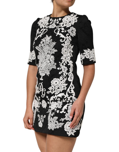 Vestido de corte A Dolce & Gabbana con encaje negro y mangas cortas