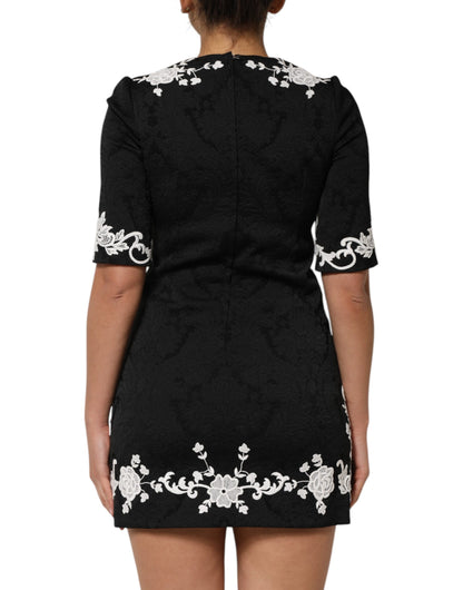 Vestido de corte A Dolce & Gabbana con encaje negro y mangas cortas
