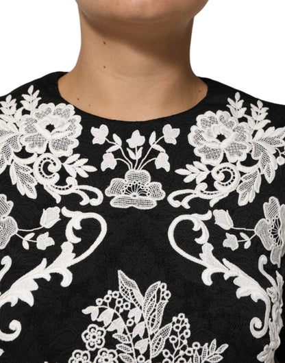 Vestido de corte A Dolce & Gabbana con encaje negro y mangas cortas